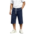 thumbnail image 3 of VBVC Men's Loose Fit Drawstring Sweat Shorts with Pockets, Casual Knee Length Stretchy Shorts For Men, Navy , S-3XL, 3 of 10