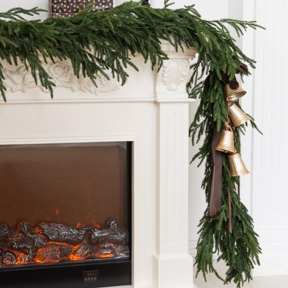 Vlemua 9FT Artificial Norfolk Pine Garlands, Real Touch Winter Pine Garland, Green Artificial Greenery Garland for Table, Mantle, Wall, Indoor, Outdoor Christmas Decorations (Dark Green)