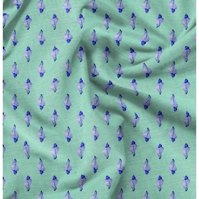 Soimoi Green Georgette Viscose Fabric Shells Ocean Print Fabric by Yard 42 Inch Wide