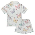 thumbnail image 2 of Silky Satin Kids' Pajama Set Breathable & Smooth Unisex Button-Down Pajamas Hand-drawn Pastel Colors Butterflies, 2 of 8