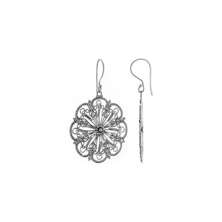 Sterling Floral Earrings - Gem Avenue 925 Sterling Silver Floral Design French Hook Drop Earrings