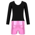 thumbnail image 4 of YONGHS Kids Girls Gymnastics Active Dancewear Long Sleeve Leotard Bodysuit with Shorts Set Pink 12, 4 of 7