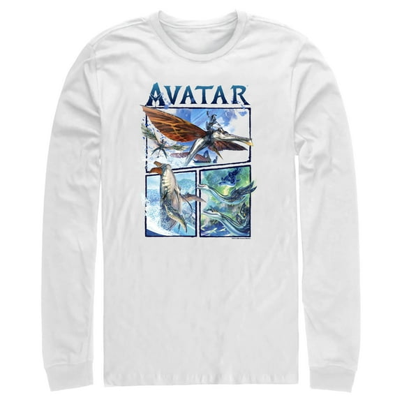 Men's Avatar: The Way of Water Watercolor Air and Sea Creatures Logo  Long Sleeve Shirt White Large
