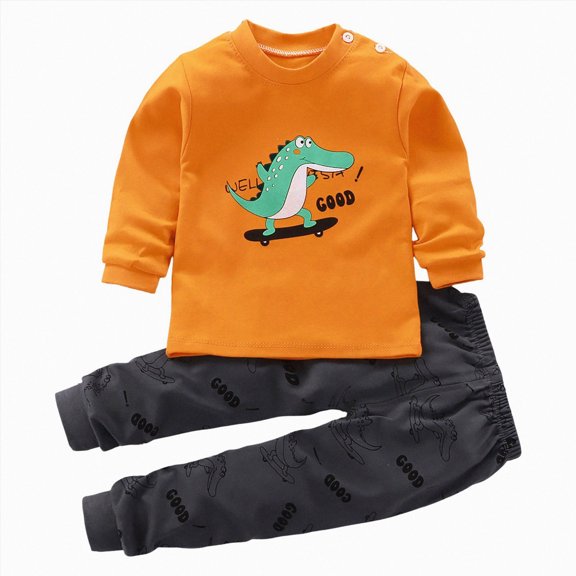 CAICJ98 Clothes for Toddler Baby Boys Fall Winter 3 6 12 18 24 Months 2T 3T 4T 5T Boys Outfits Tractor Print Long Sleeve Stretch Top and Pants Set Outfits 2-Pieces (Orange,5-6 Years)