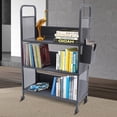 thumbnail image 3 of TOOL1SHOoo Rolling Book Truck Book Cart with 3 Flat Shelves, Library Book Cart with Swivel Lockable Casters Black, 3 of 11