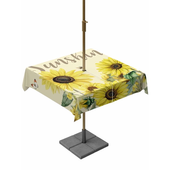 Outdoor Tablecloth with Umbrella Hole and Zipper, Sunflowers Square Table Cloth 54x54 Inch Waterproof Tablecloth, Spring Botanical Watercolor Blossom Flowers Picnic Table Cover for Patio Camping