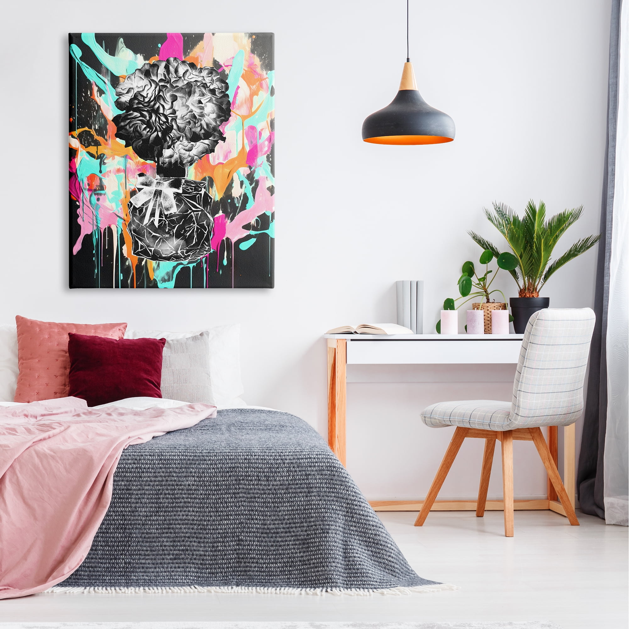 Stupell Industries Urban Flowers Graffiti Abstract Painting Gallery Wrapped Canvas Print Wall Art, 36 x 48