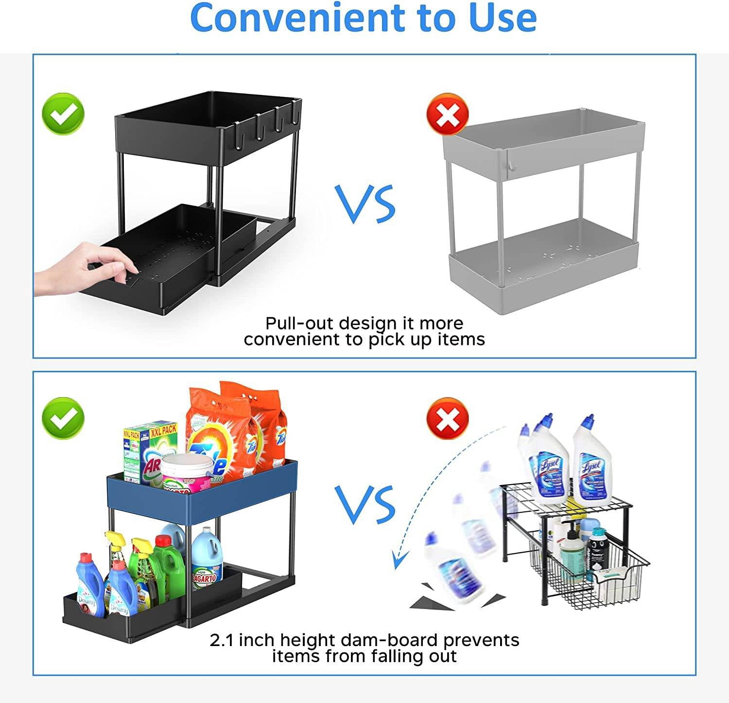 Goaxuzt Under Sink Organizer Storage with Sliding Drawer 2 Tier Cabinet Shelf for Bathroom Kitchen, Black