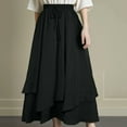 thumbnail image 6 of nerohusy Womens Renaissance Elastic High Waist Skirt Drawstring Double Layered Flowy Long Skirts Vintage Boho Skirts with Pockets 2025 Black,M, 6 of 7