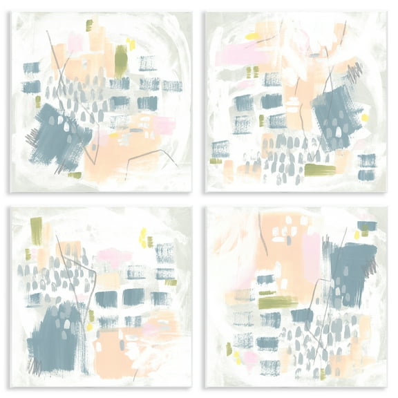 Stupell Industries Soft Chaotic Collage Abstract Painting Unframed Art Print Wall Art, 12 x 12, Set of 4