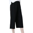 thumbnail image 2 of SBYOJLPB Womens Capris Womens Casual Elastic Waist Loose Cotton Linen Trouser Cropped Wide Leg Pants, 2 of 9