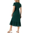 thumbnail image 3 of INSPIRE CHIC Women's Summer V Neck Short Sleeve with Pockets Contrast Trim A-Line Midi Dress M Dark Green, 3 of 6