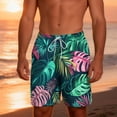 thumbnail image 6 of UVEASISHA Vacation Shorts with Liner for Men Colorful Tropical Leaf Print Beach Shorts Drawstring Casual Beachwear Shorts Loose Swim Trunks for Summer Pool Swim Green XL, 6 of 8