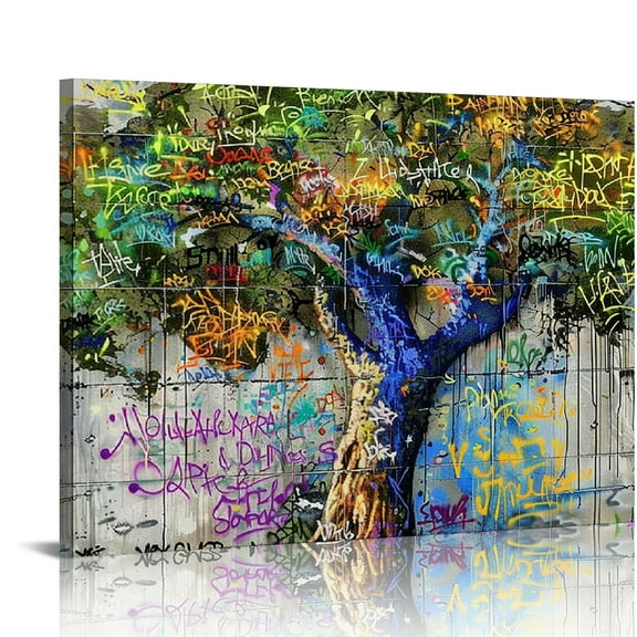 JEUXUS  Large Abstract Canvas Wall-Art Bedroom - Colorful Wall Decor - Living Room Wall Art Tree Graffiti Pictures Poster Ready To Hang