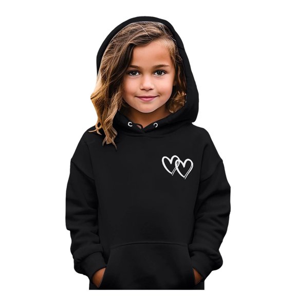Hpapadks Girls Hoodie Girls Heart Print Hoodie Long Sleeve Cute Pullover Top Boys Sweatshirts Black 7-8 Years