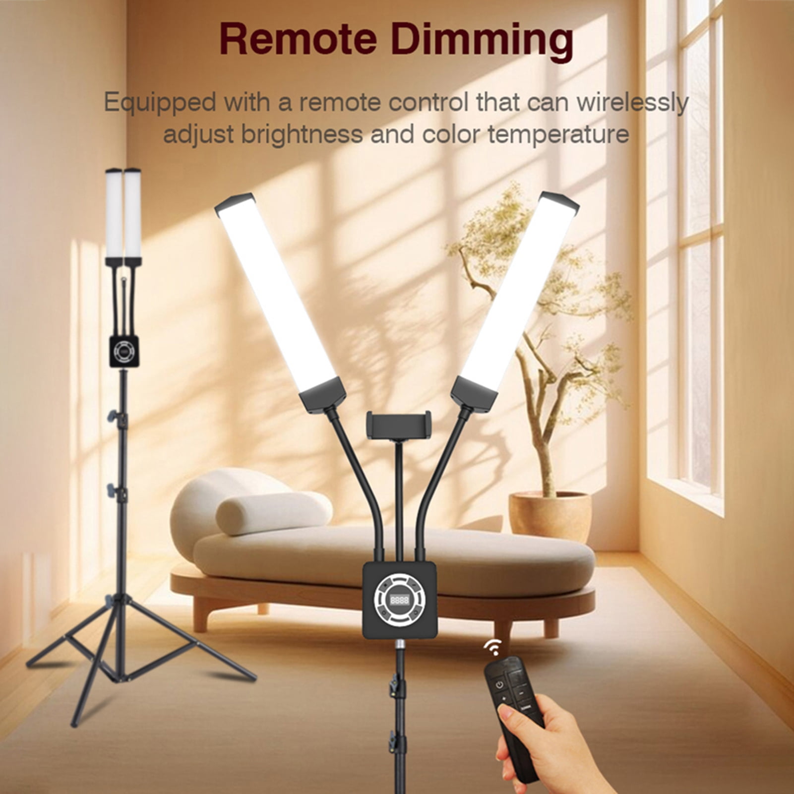 Led 40W Dual Arm Fill Light Multi Angle Rotatable Hose Tube Design 196pcs Beads 3200K To 5600K Color Temperature Stepless Adjustable Video Light With Phone Clip Tripod Stand Remote