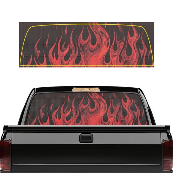 FUIALDOLG Rear Window Decals for Trucks SUV One Way Privacy Perforated See-Through Back Window Film Sun Shade Graphic Sticker for Pickup,Red Flame