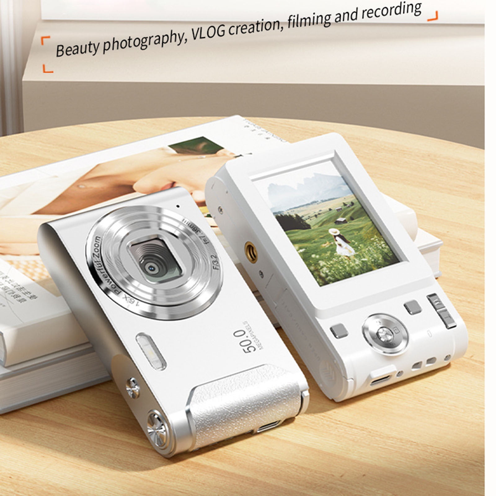 White Ccd High Definition Macro Digital Camera 16X Zoom 2.4 Inch Screen 800W Effective Pixel Recording Selfie Beauty Filter Camera With Built In Battery White