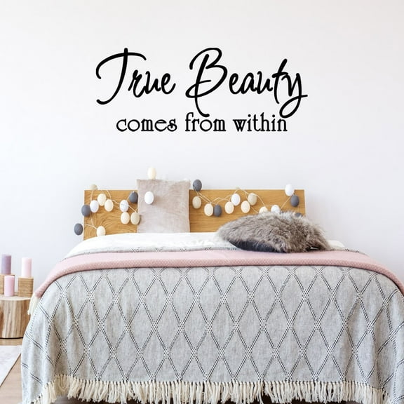 VWAQ True Beauty Comes from within Matte Black Vinyl Wall Quote Motivational Decal (12"H x 28"W)