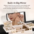 thumbnail image 6 of Casegrace 3-Tier 3D Structure Jewelry Box with Double-Sided Pull-Out Tray, Striped Color-Block PU Leather Jewelry Storage Box, Built-in Mirror, Layered Expandable Portable Jewelry Organizer Case, 6 of 10