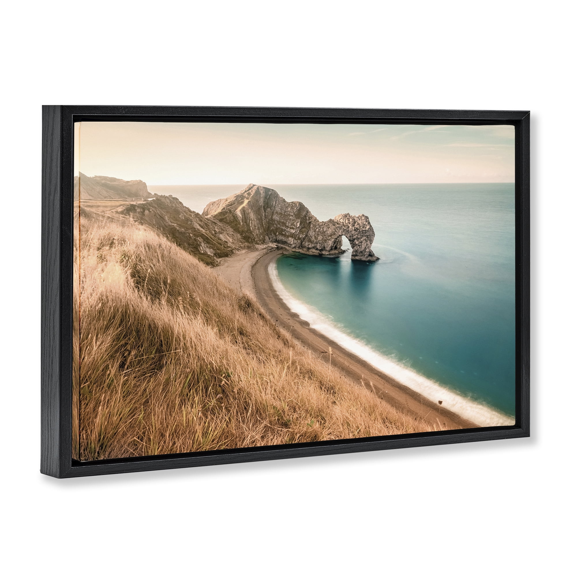 Stupell Industries Beach With Arched Cove Landscape & Nature Photography Black Floater Framed Canvas Art Print Wall Art, 31 x 21