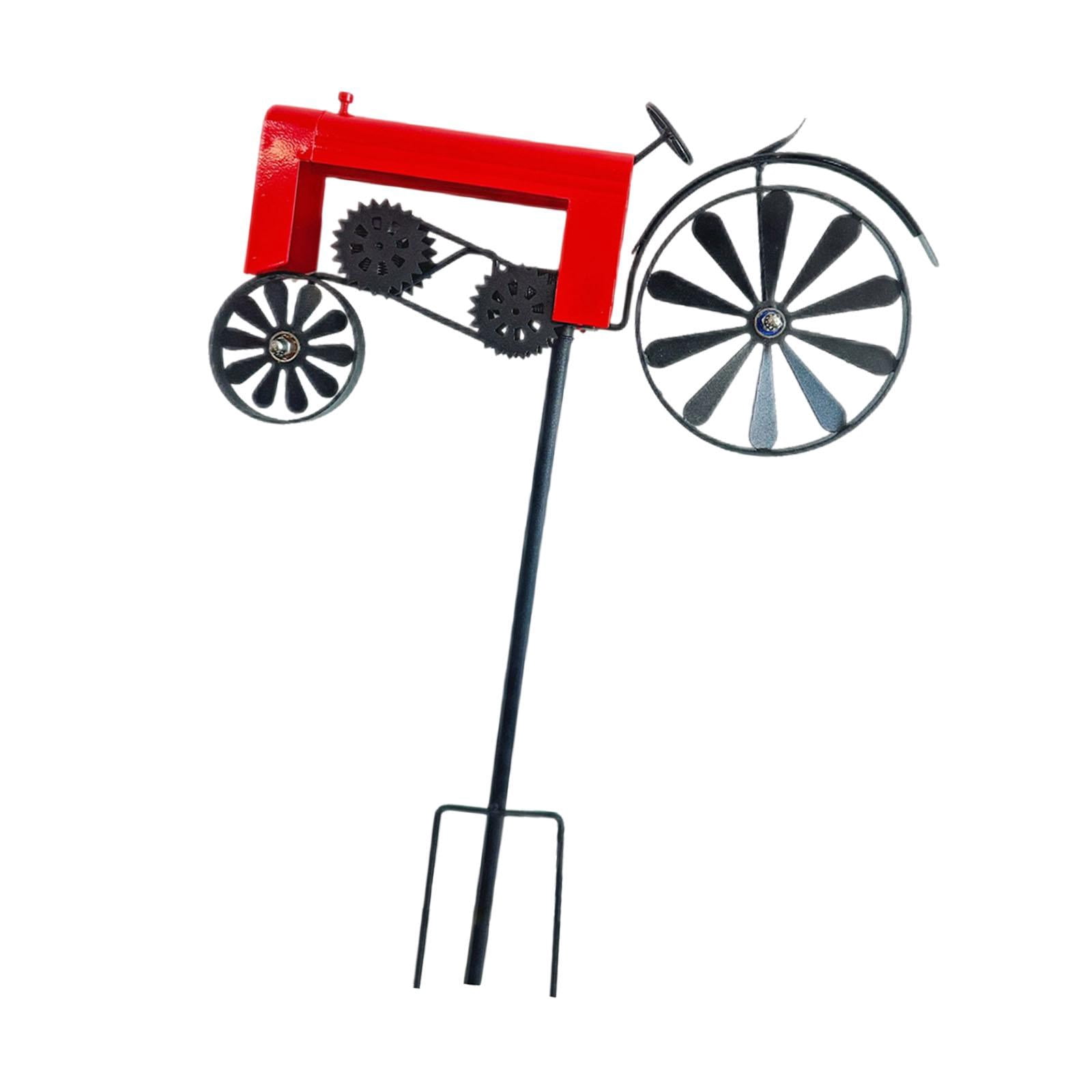 koolsoo Garden Tractor Windmill Ornament Iron Art Sculpture Vintage Tractor Wind Garden Stake for Home Yard Indoor Patio Path red