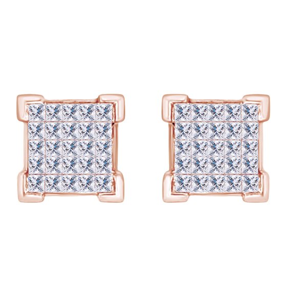 AFFY 0.50 Carat Princess Shape White Natural Diamond Square Stud Earrings 14k Solid Rose Gold