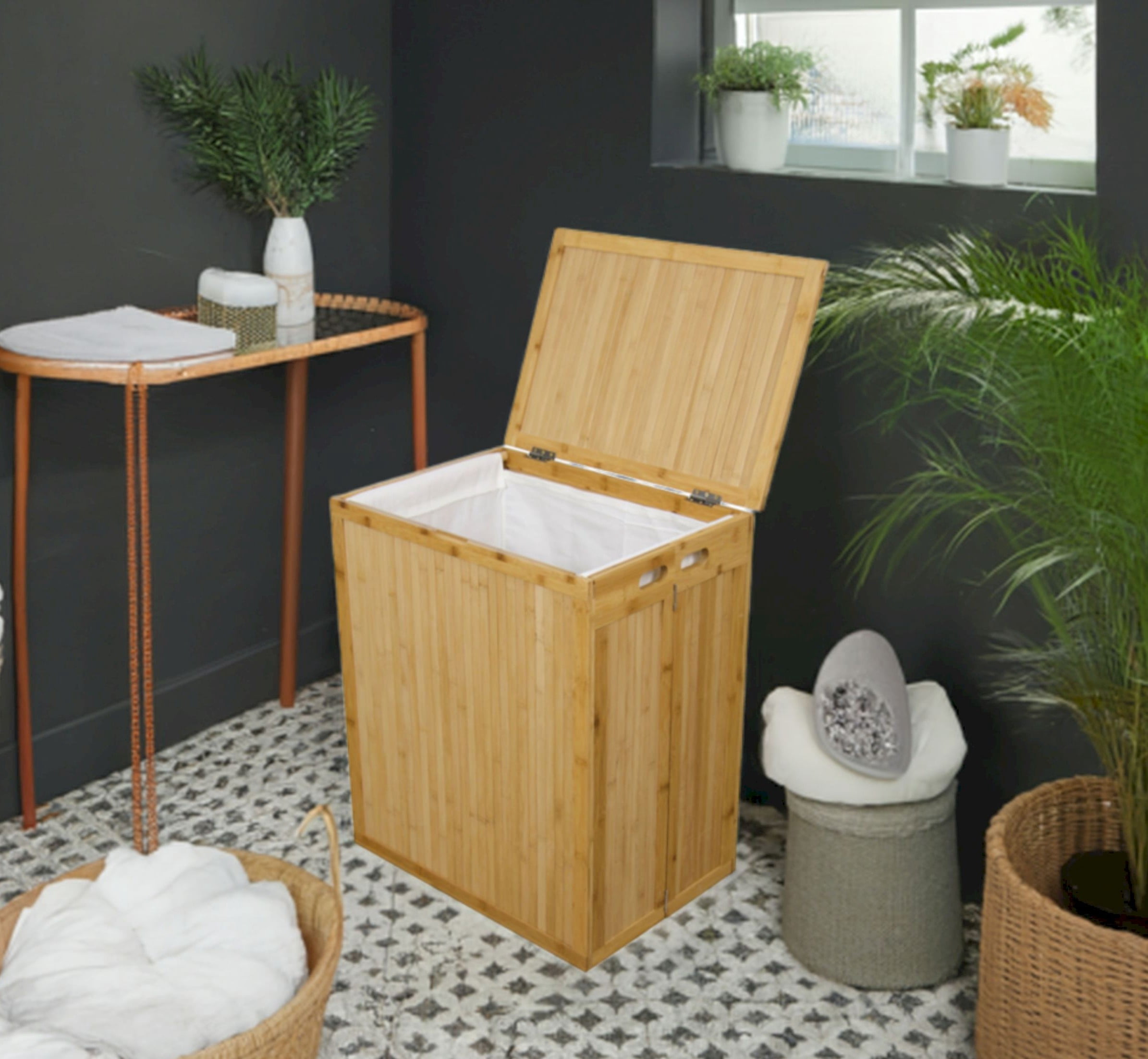 Eccostyle by CCL Solid Bamboo Folding Clothes Hamper with Removable Laundry Bag