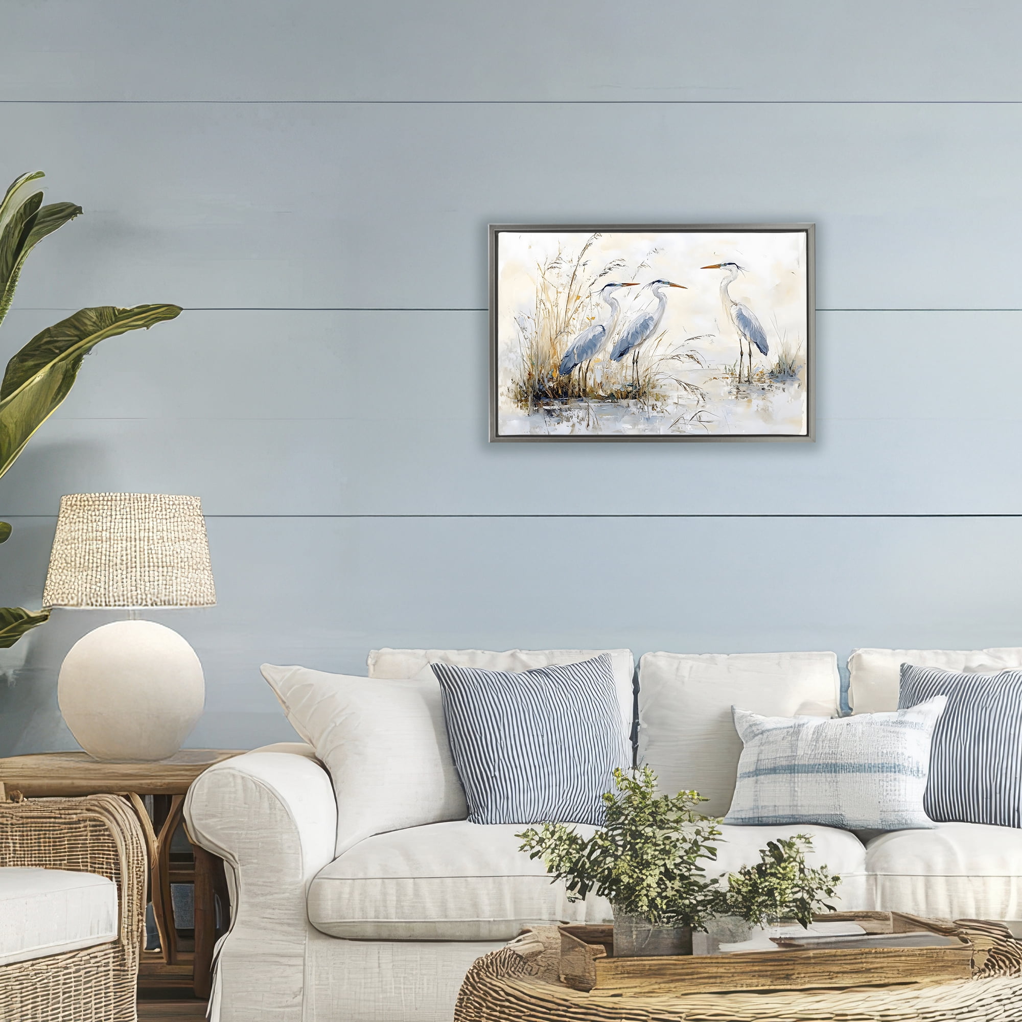 Stupell Industries Blue Heron Trio in Wetlands Gray Framed Floater Canvas Wall Art, design by LSR Design Studio