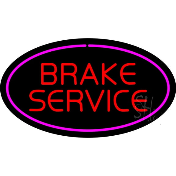 Red Brake Service Purple Oval LED Neon Sign 20 x 37 - inches, Clear Edge Cut Acrylic Backing, with Dimmer - Bright and Premium built indoor LED Neon Sign for automotive store, and mall.