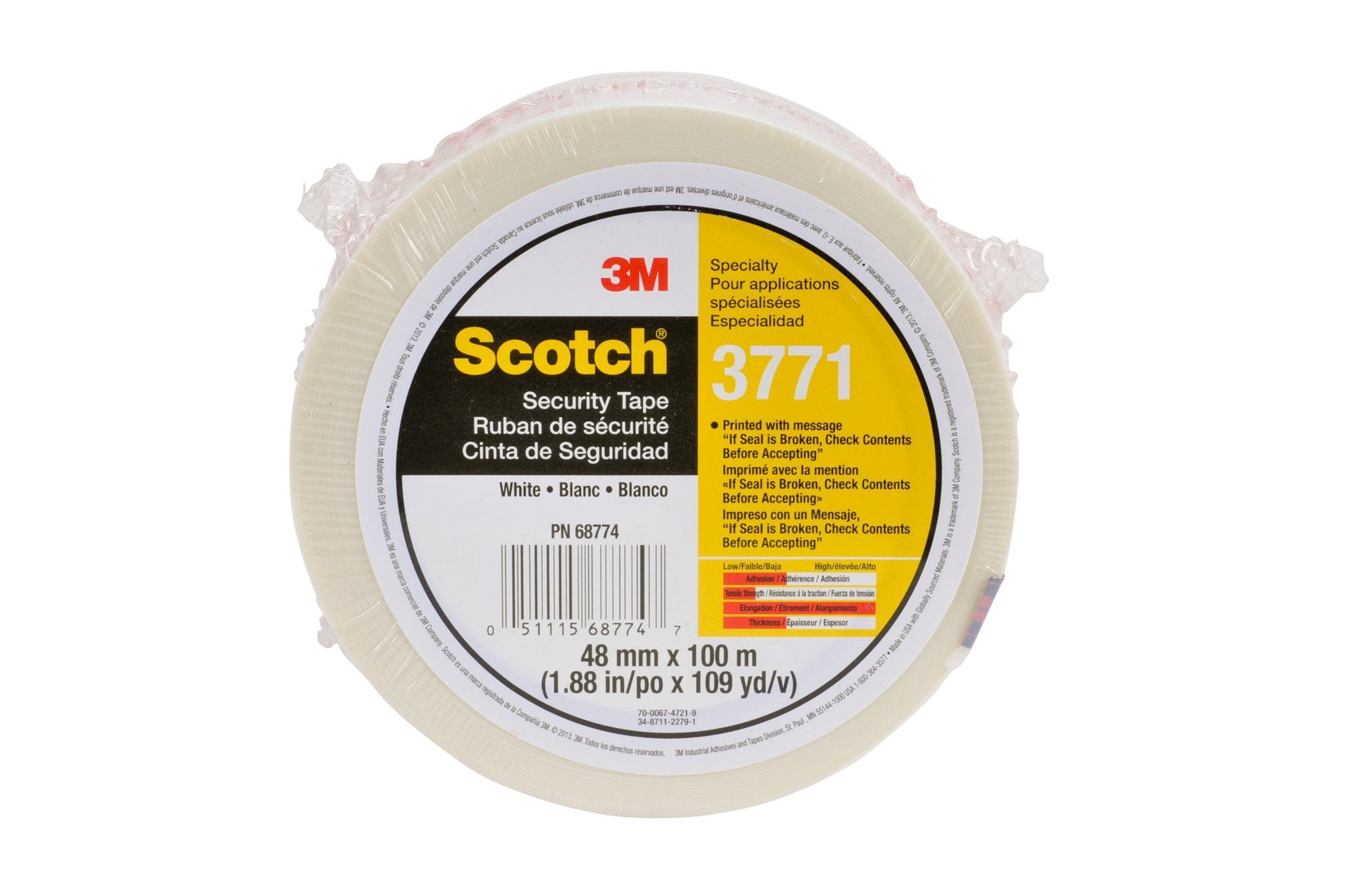 Scotch Carton Tape,Red on White,48mm x 100m 3771