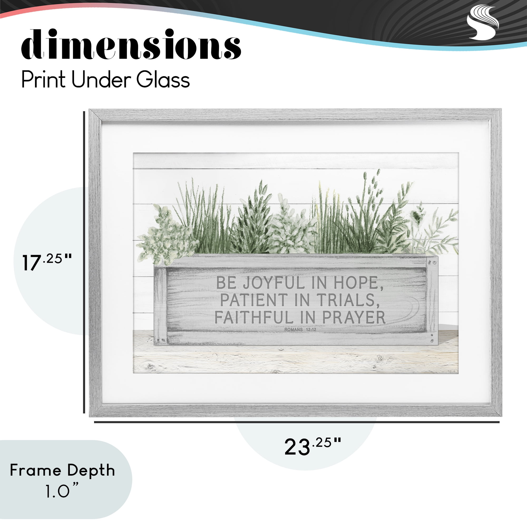 Stupell Industries Be Joyful Flower Box Gray Framed Print Under Glass, design by Janice Gaynor
