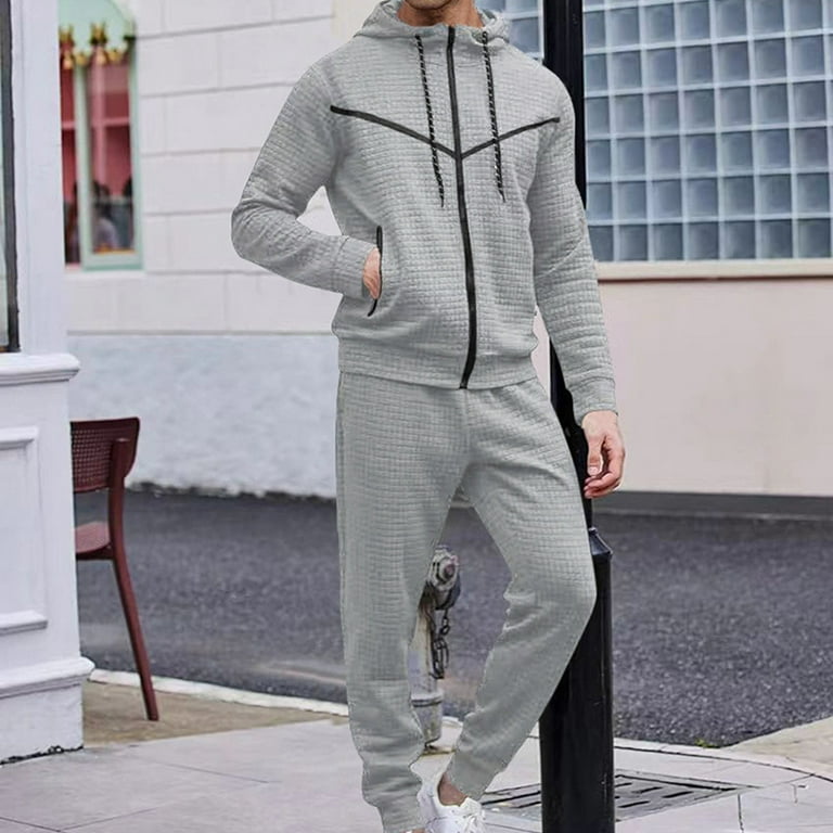 Mens slim fit grey tracksuit sale