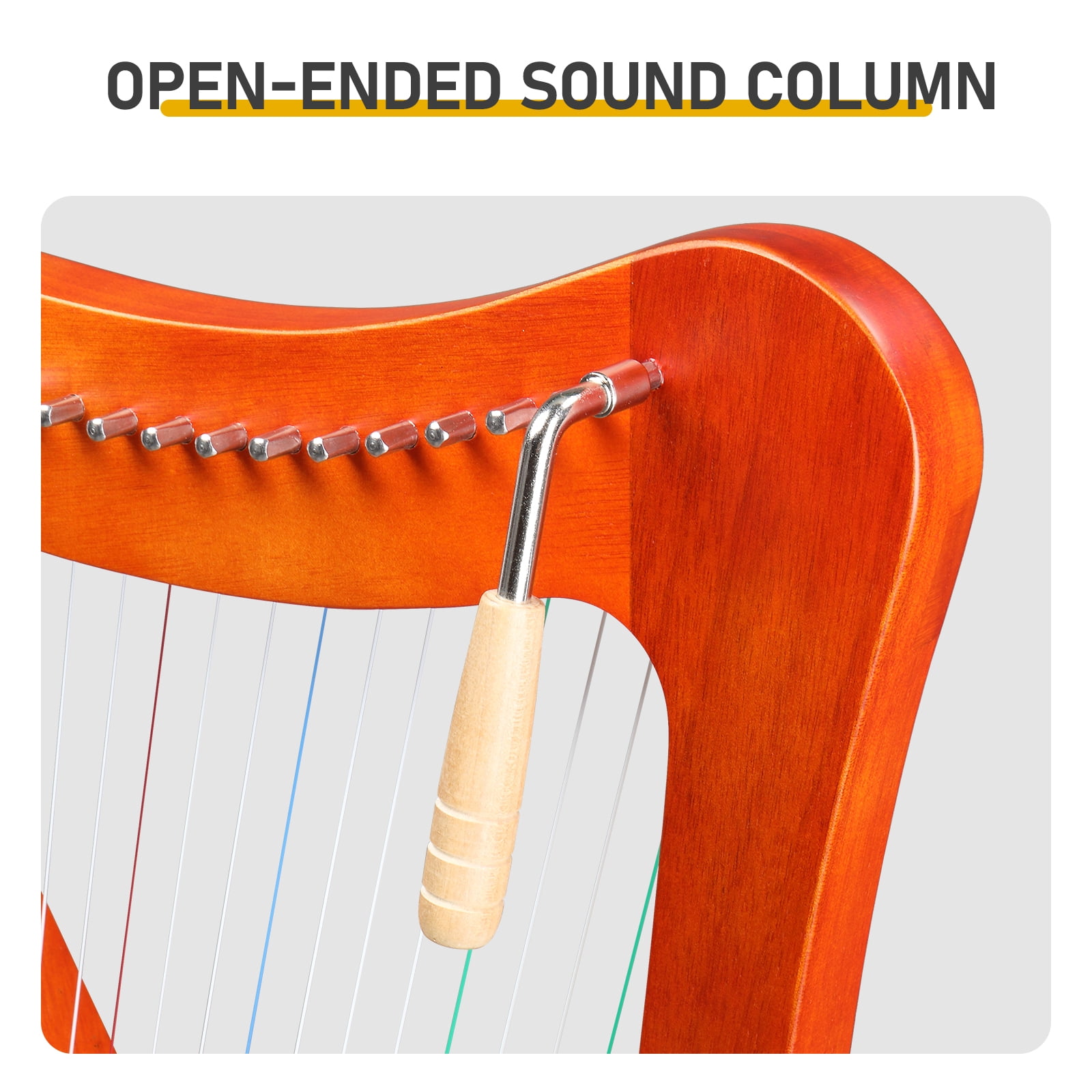 15-String Portable Harp, Solid Wood Irish Harp with C Major Diatonic Scale, Includes Tuning Wrench, Spare Strings, Padded Bag and Accessories, for Beginners and Students