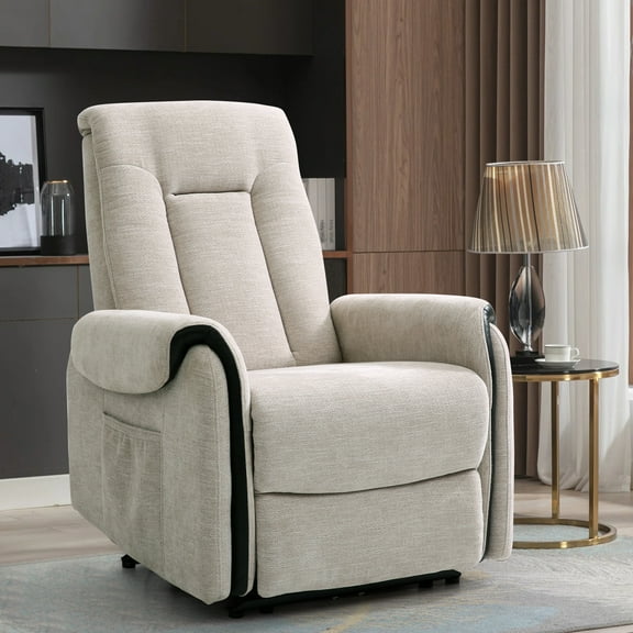 MERITLIFE Chenille Fabric Massage Recliner with Adjustable Headrest and Lumbar Support, Beige