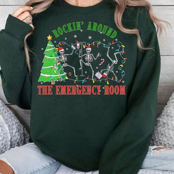 Dancing Skeleton Christmas Nurse Shirt, Christmas ER Nurse Sweatshirt, Emergency Room Rn Shirt, Emergency Department Gift