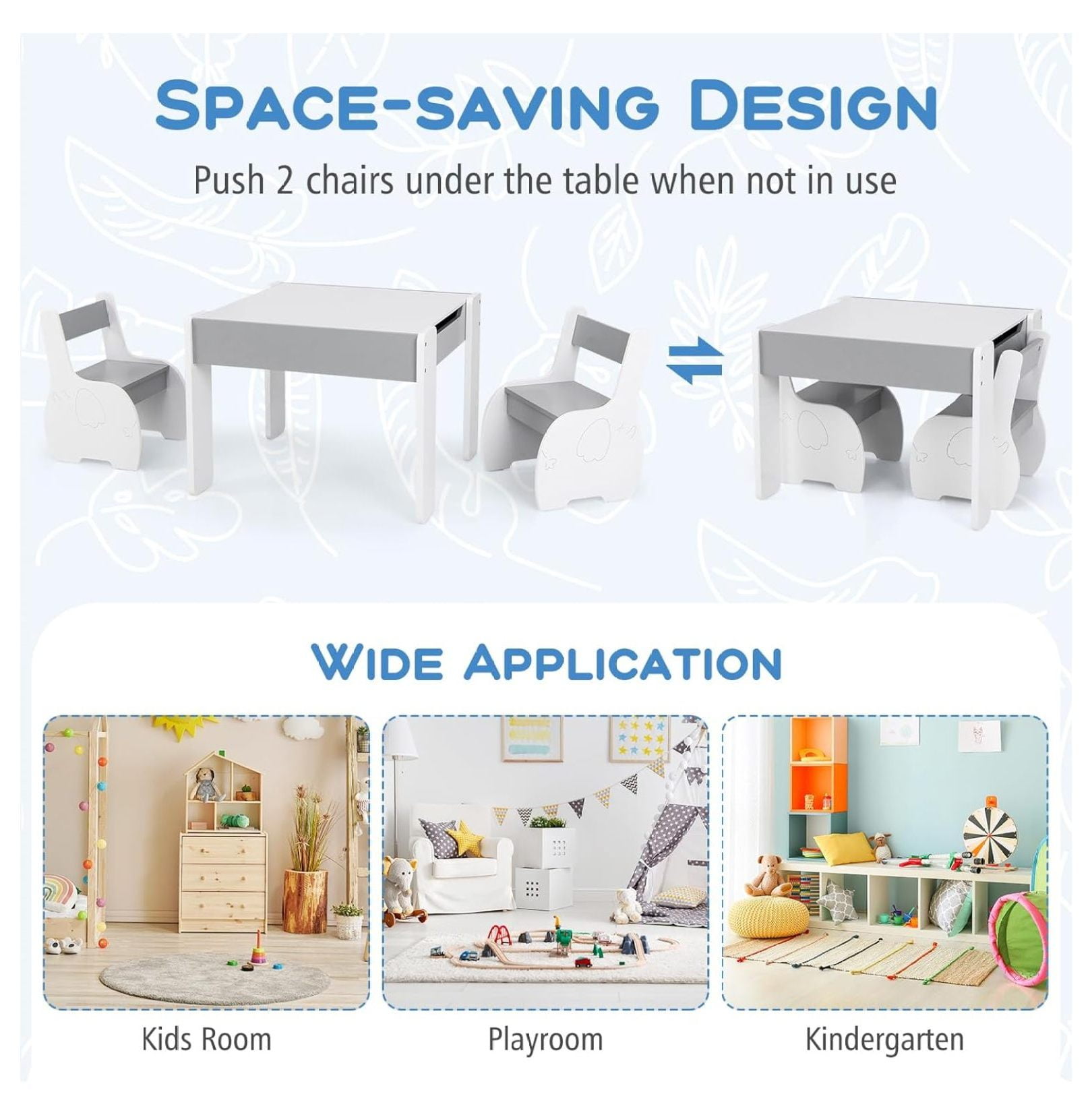 Kids Table and Chair Set, 4-in-1 Wooden Activity Table with 2 Chairs, Reversible Blackboard, Toddler Furniture for Art, Storage, Ages 3-6