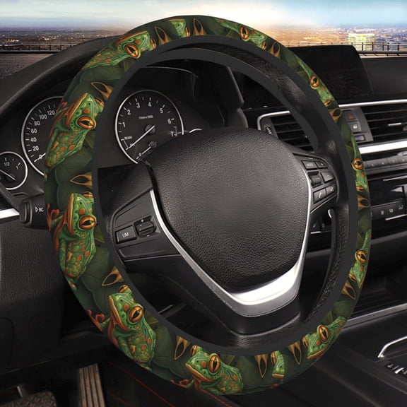 Steering Wheel Cover Anti-Slip Elastic Car Protective Universal 15 Inch Fit for Vehicles Auto SUVs , Frog Green