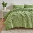 thumbnail image 1 of SURJDE Faux Plush Sage Green Comforter Set Fluffy Fuzzy Shaggy Bedding Set-3PC Full Size Microfiber Soft Warm Quilt Set, 1 of 7