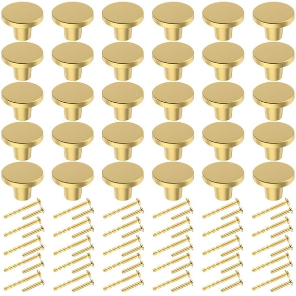 YIHATA 30 PCS Kitchen Cabinet Knobs Pulls, Brass Cabinet Knobs, Drawer Dresser Handles Cupboard Door Heavy Knobs, Kitchen Cabinet Hardware with Screws for Bathroom Drawer, 1 inch/25mm, Gold