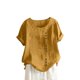 thumbnail image 1 of moda de las mujeres temperamento casual cuello redondo vintage algodón y cáñamo botón sólido manga corta camiseta top jengibre/3xl, 1 of 5