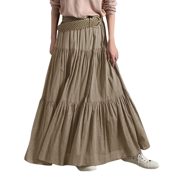 Gibobby faldas para mujer invierno Falda larga ligera en capas para mujer Falda plisada de cintura alta con corte en A(Marrón, S)