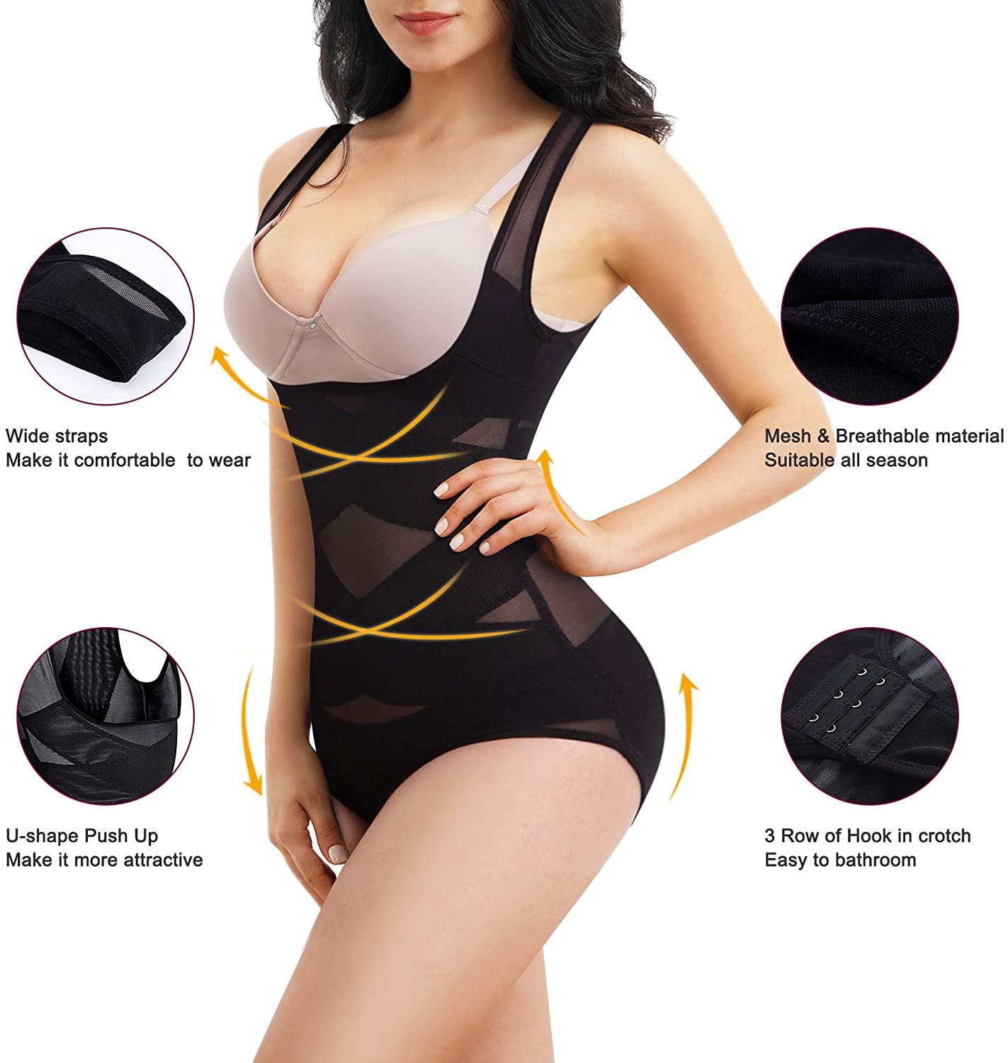 Irisnaya Shapewear Bodysuit for Women Waist Trainer Tummy Control Full Body  Shaper Scoop Neck Tank Top Girdle Jumpsuit Open Bust Sexy Slimming Bodysuits (Black 3XL-4XL) 