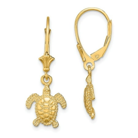Roy Rose Jewelry 14K Yellow Gold 3-D Mini Sea Turtle Leverback Earrings