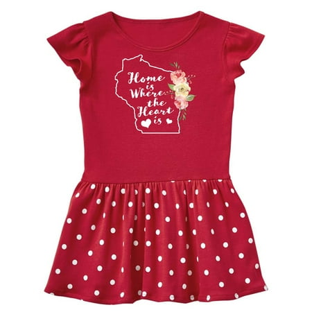 

Inktastic Wisconsin Home is Where The Heart is with Watercolor Floral Gift Toddler Girl Dress