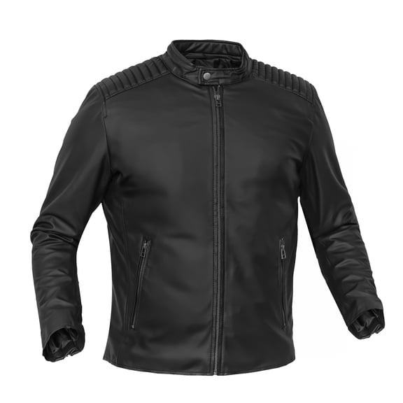 Men’s Faux Leather Motorcycle Jacket – Black, Quilted Foam Panels, Adjustable Cuffs, Durable PU Leather