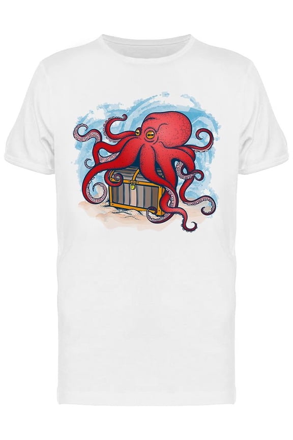 Red Octopus Treasure T-Shirt Men -Image by Shutterstock, Male Small