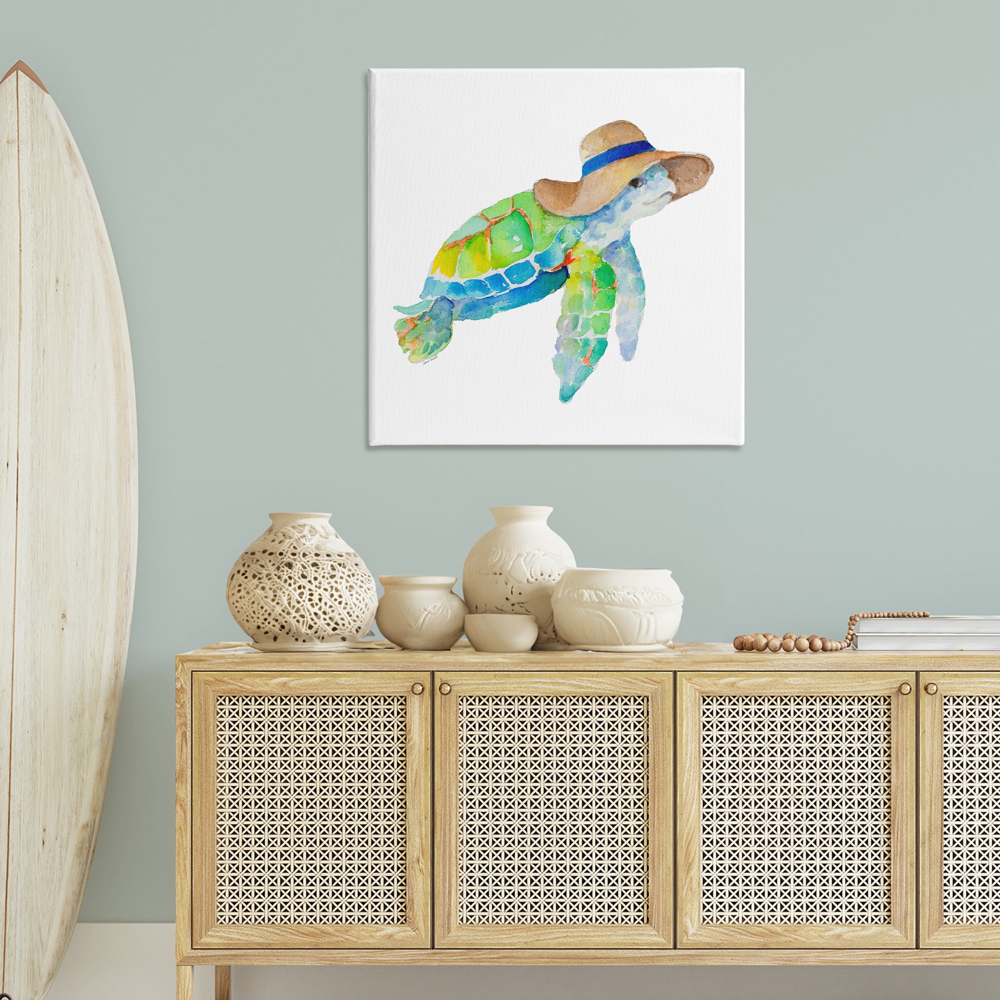 Stupell Industries Beach Ready Turtle Novelty Painting Gallery Wrapped Canvas Art Print Wall Art, 36 x 36