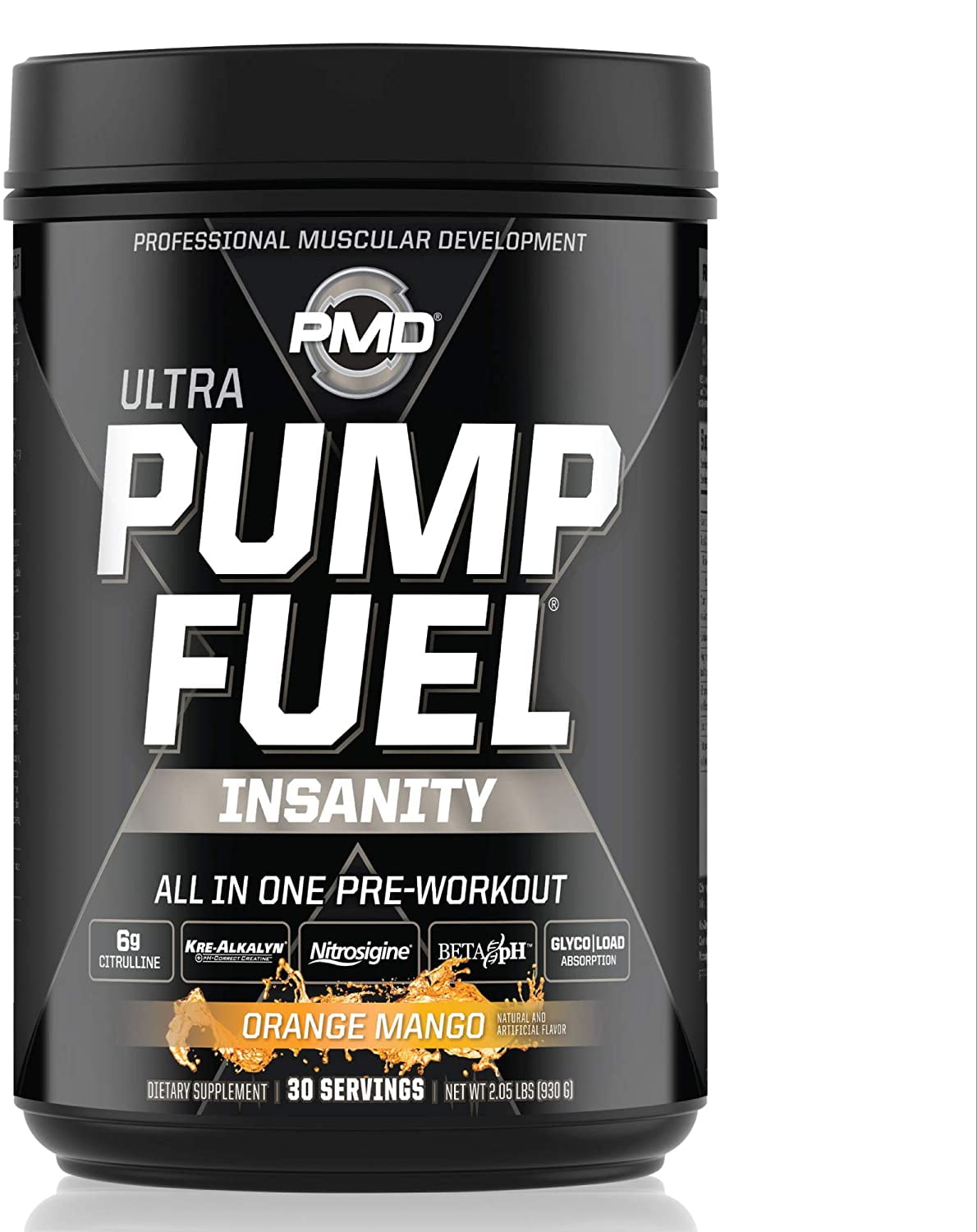 PMD Sports Ultra Pump Fuel Insanity - Pre Workout Drink Mix For Energy, Strength, Endurance, Muscle Pumps And Recovery - Complex Carbohydrates And Amino Energy - Tropical Orange Mango (30 Servings)