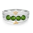 thumbnail image 2 of 925 Sterling Silver and 10K Yellow Gold Green Tourmaline and White Lab Grown Diamond 4-Stone Wedding Band Ring for Women (1.05 Cttw, Gemstone October Birthstone, Available in Size 5, 6, 7, 8, 9), 2 of 4